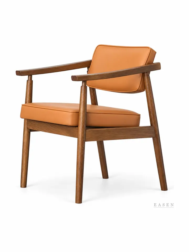Round-Arm Orange Walnut Armchair — Café Chair