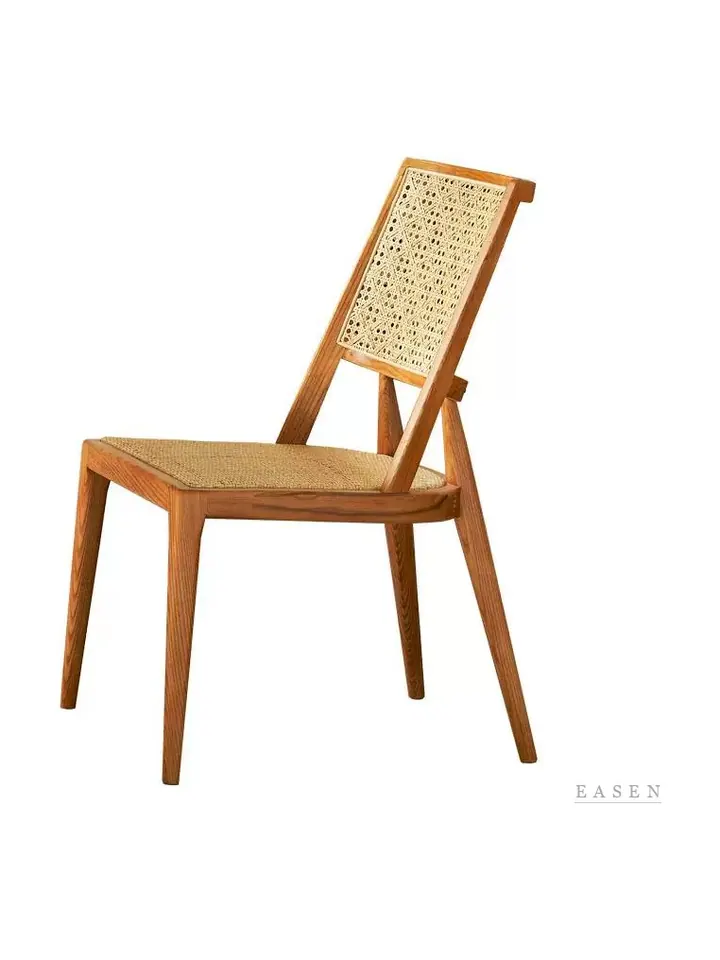 Slanted-Back Teak Cane Chair — Café Chair
