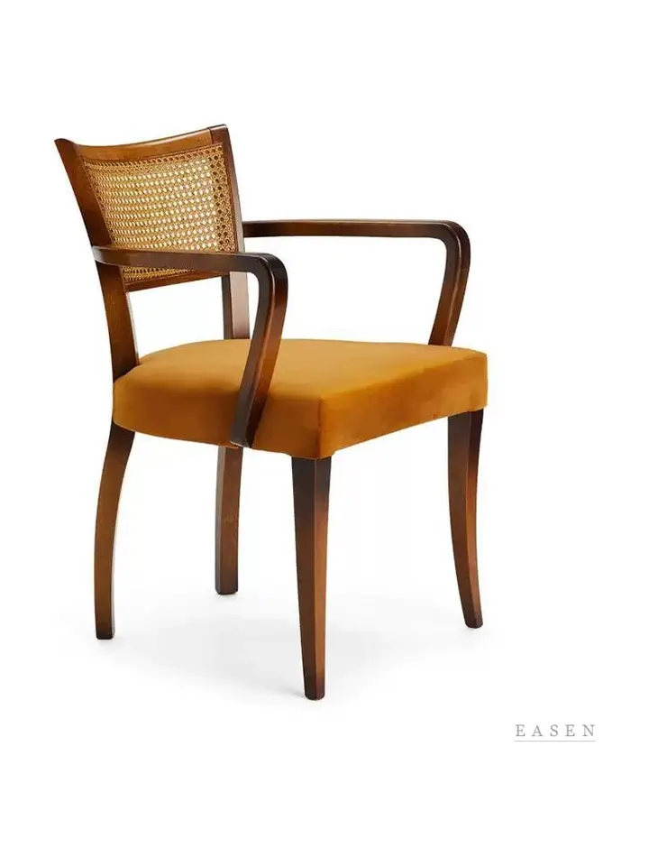 Mustard-Velvet Cane Armchair — Café Chair