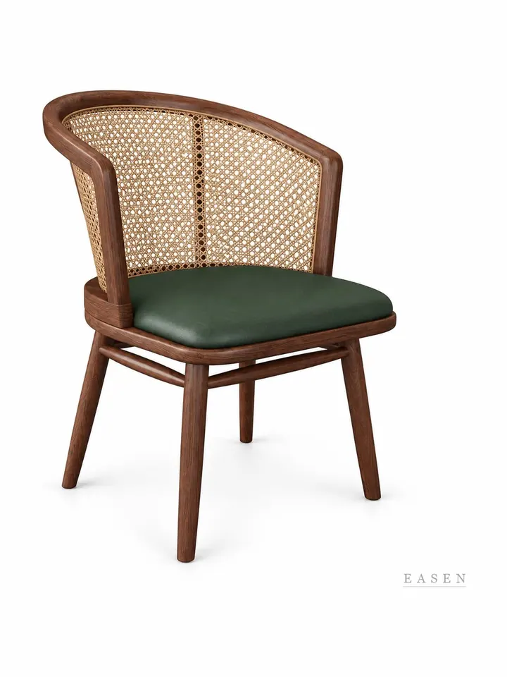 Green-Leather Cane Tub Chair — Café Chair