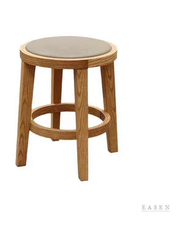 Ring-Footrest Oak Round Stool — Café Chair