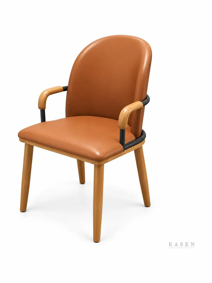 Orange-Leather Oak Armchair — Café Chair