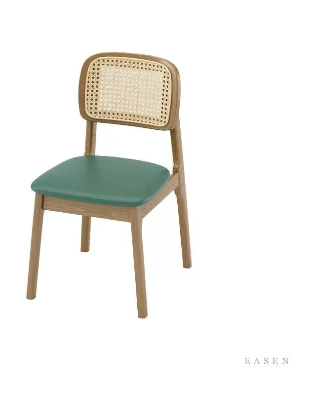 Green-Seat Light Wood Cane Chair — Café Chair