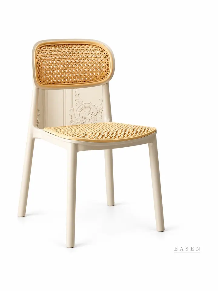 Cream Cane-Inlay Stacking Chair — Café Chair