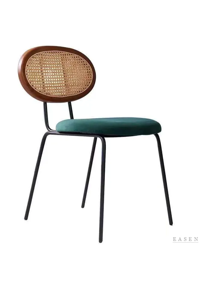 Green-Velvet Oval Cane Chair — Café Chair