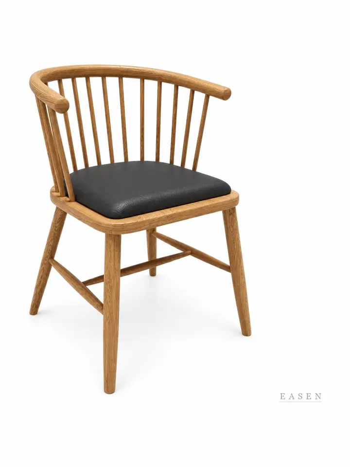 Spindle-Back Black-Seat Oak Armchair — Café Chair