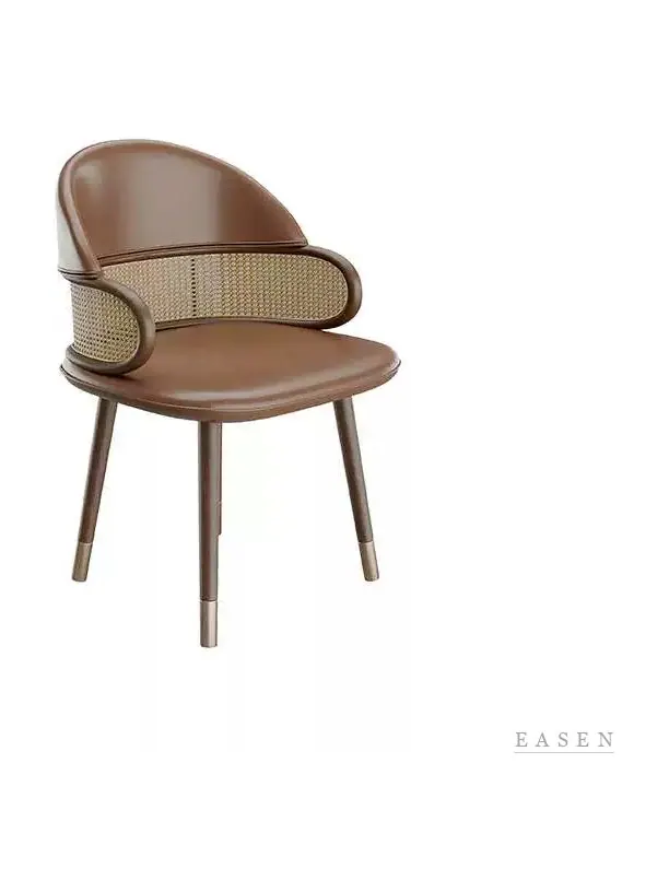 Cane-Band Leather Barrel Chair — Restaurant Chair