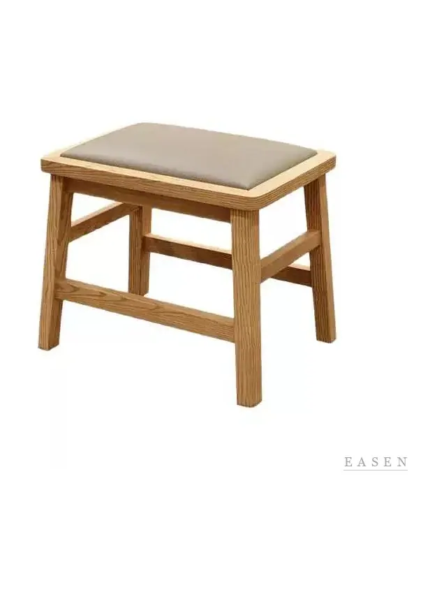 Low Grey-Cushion Wood Stool — Café Chair