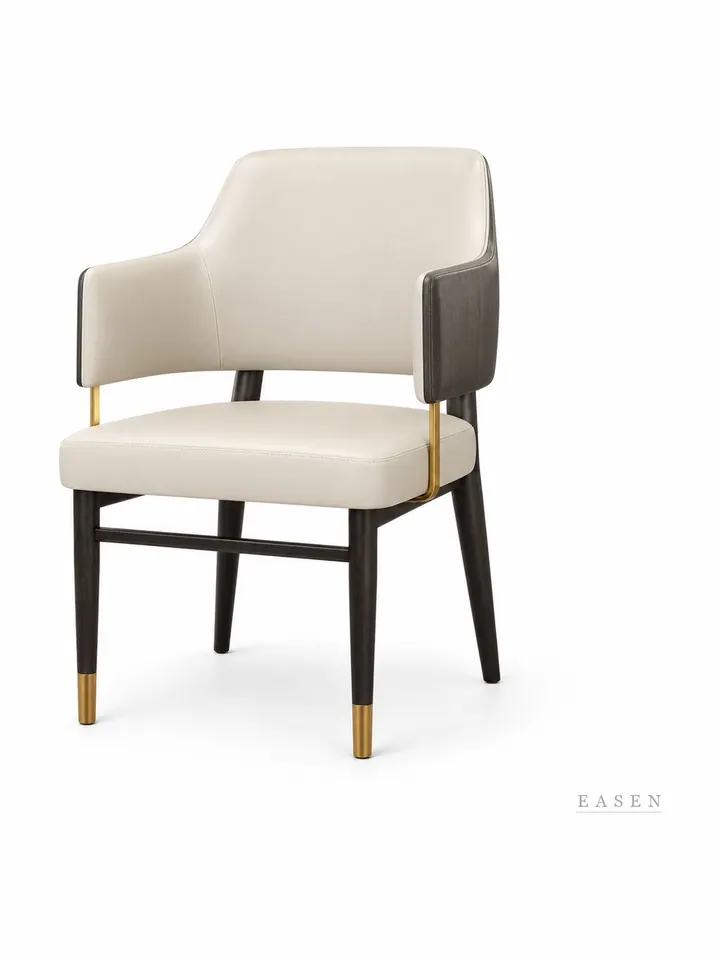 Gold-Tip Cream Armchair — Restaurant Chair
