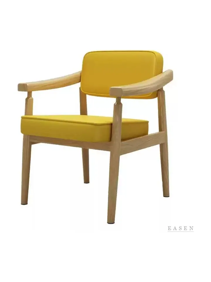 Yellow-Leather Oak Armchair — Café Chair