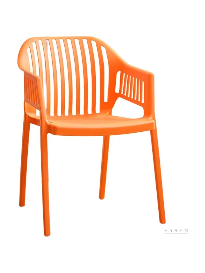 Slatted Orange Plastic Armchair — Outdoor Chair