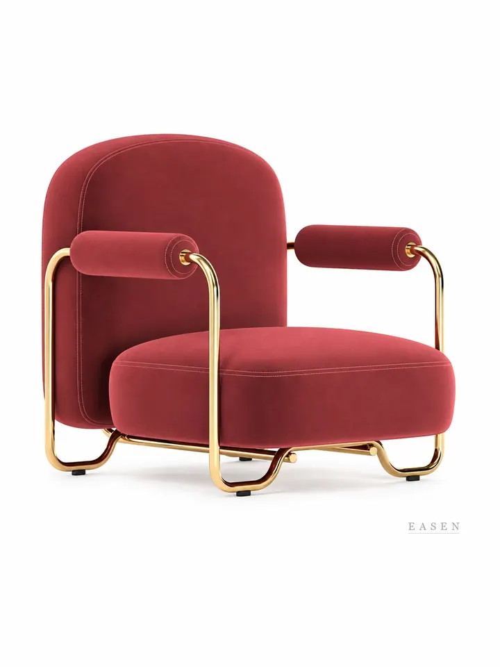 Rolled-Arm Gold-Frame Lounge Chair — Restaurant Chair