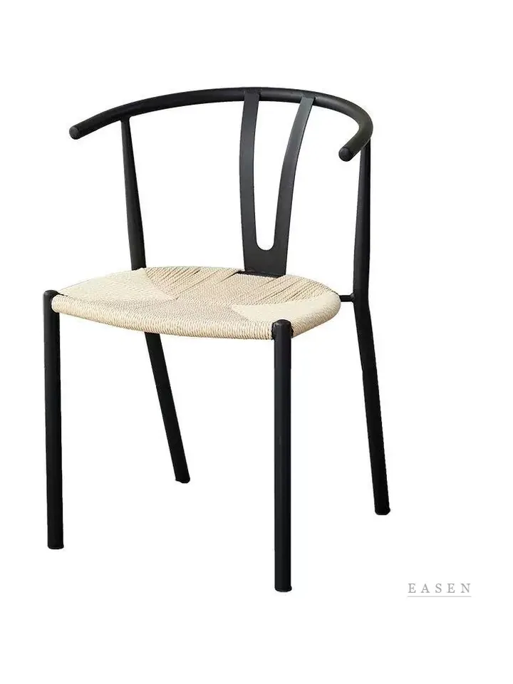 Wide-V Black Cord-Seat Chair — Café Chair