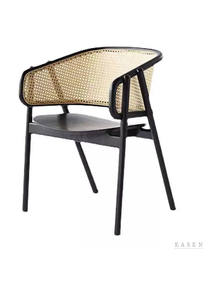 Curved-Wrap Black Cane Armchair — Café Chair