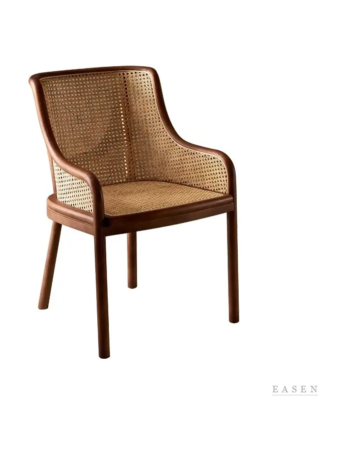 Closed-Cane Skirt Walnut Armchair — Café Chair