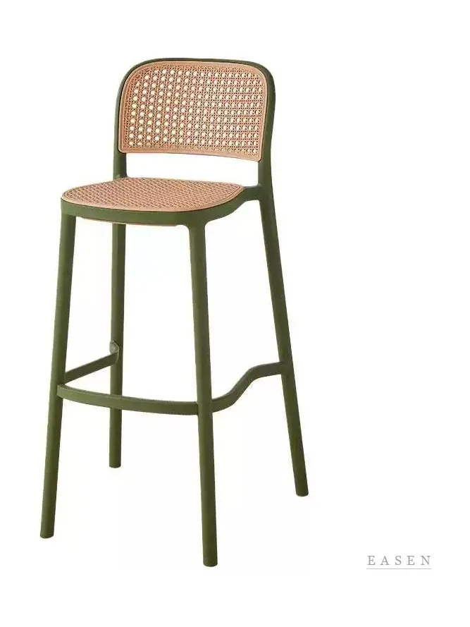 Curved-Footrest Cane Bar Stool — Café Chair