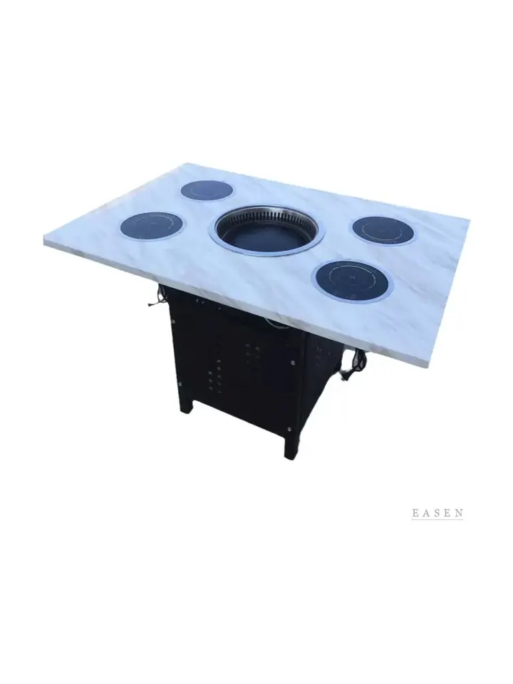 Five-Burner Marble Hotpot Table — Restaurant Table