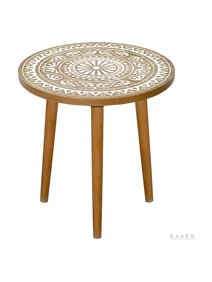 Carved Oak Round Side Table — Café Table