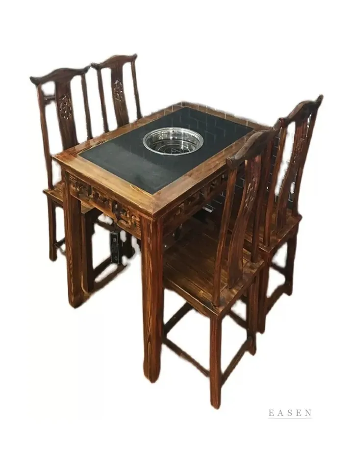 Carved Wood Hotpot Set — Restaurant Table