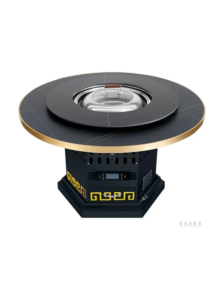 Black Gold Greek-Key Hotpot Table — Restaurant Table