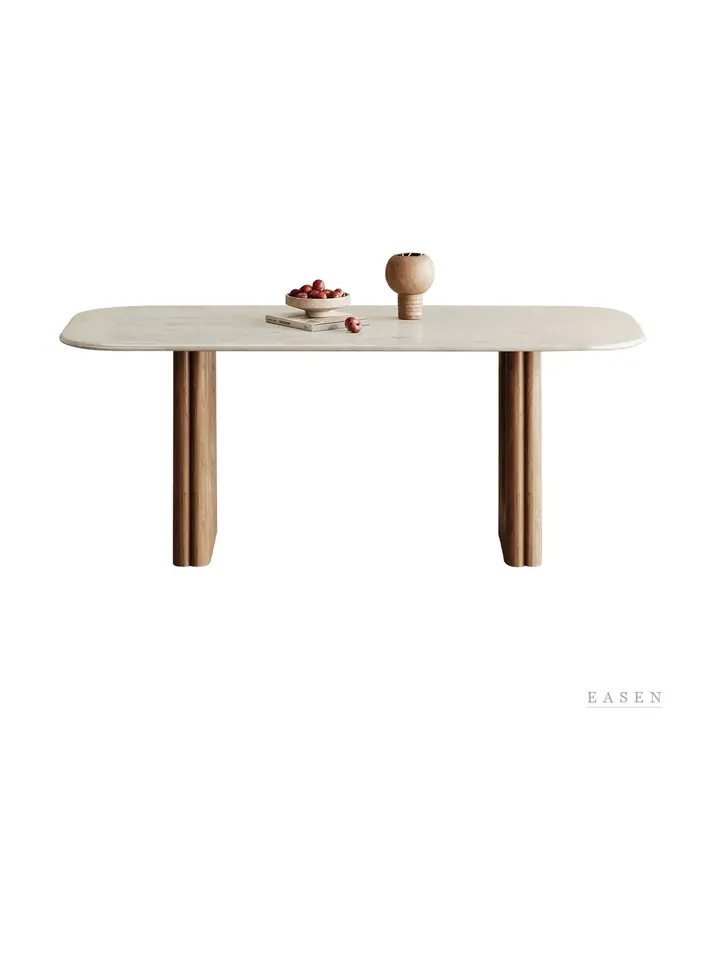 Twin-Pillar Cream Dining Table — Restaurant Table