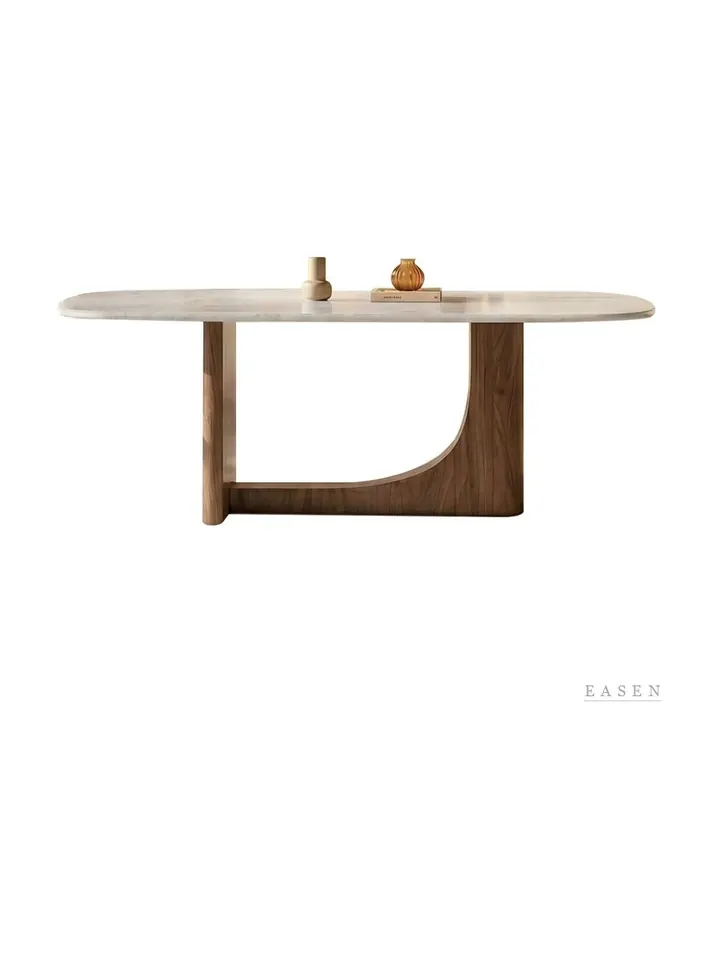 U-Base Walnut Stone Table — Restaurant Table