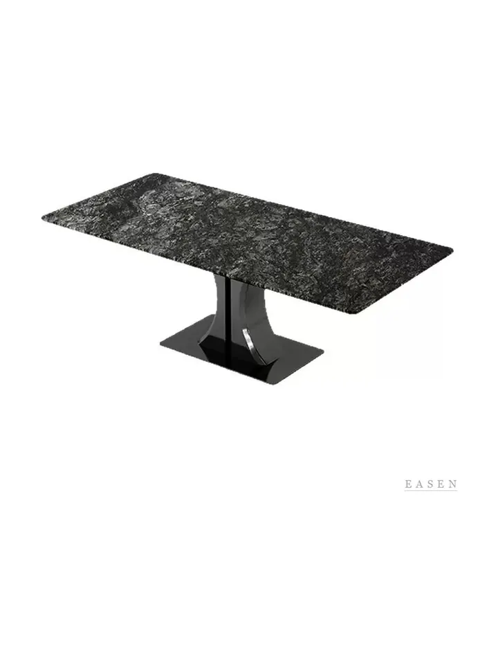 Curved-Pedestal Black Stone Table — Restaurant Table