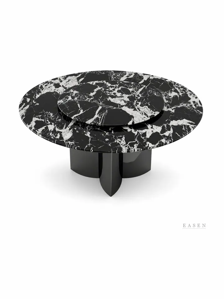 Black Marble Blade-Leg Round Table — Restaurant Table