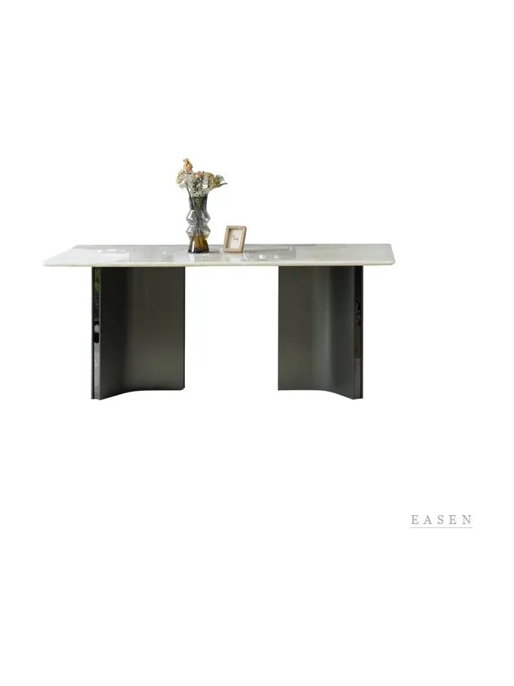 Curved-Panel Pale Stone Table — Restaurant Table