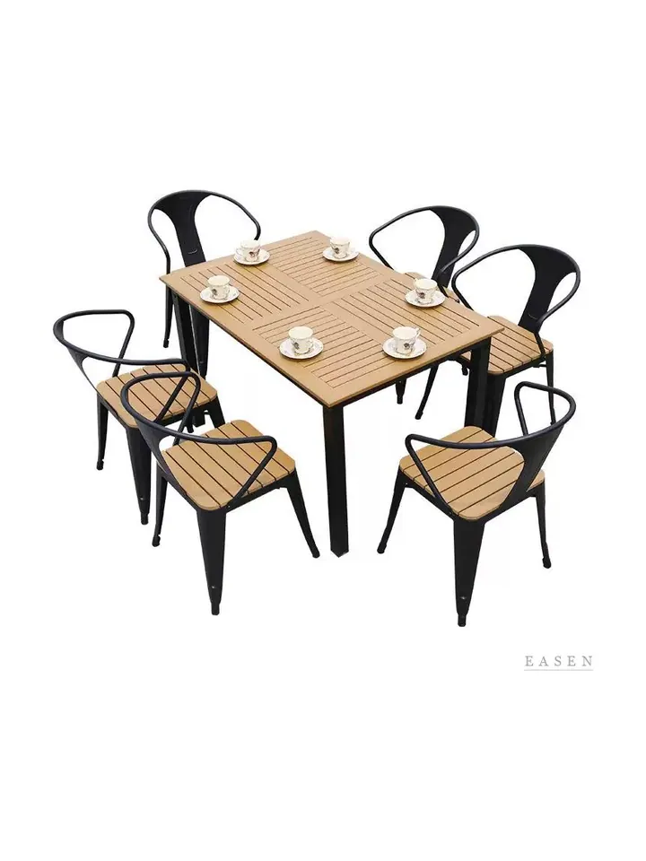 Slat-Top Armchair Dining Set — Restaurant Table