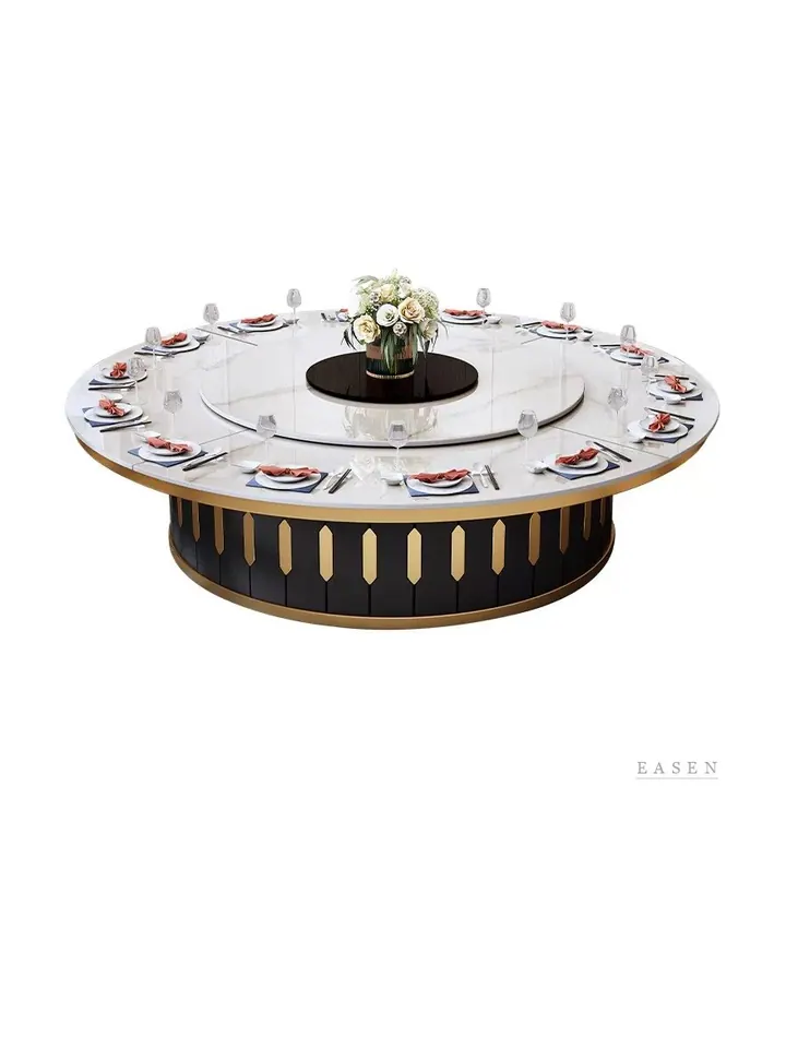 Gold-Fluted Marble Banquet Table — Restaurant Table