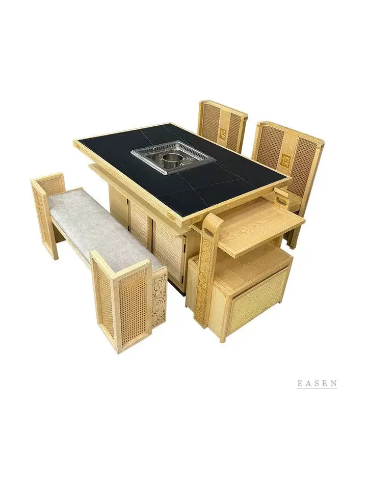 Rattan Chair Hotpot Set — Restaurant Table