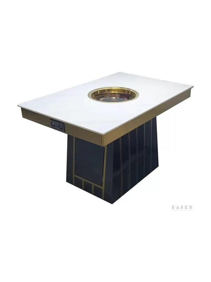 Gold-Grille Cabinet Hotpot Table — Restaurant Table