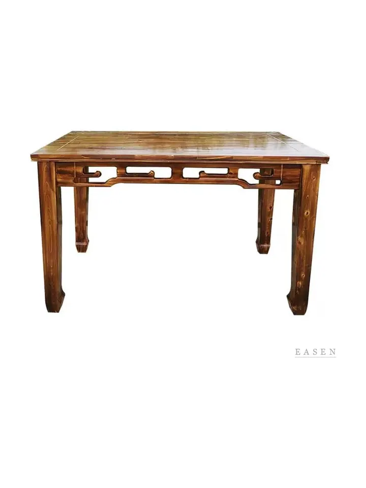 Scroll-Apron Carved Wood Table — Restaurant Table