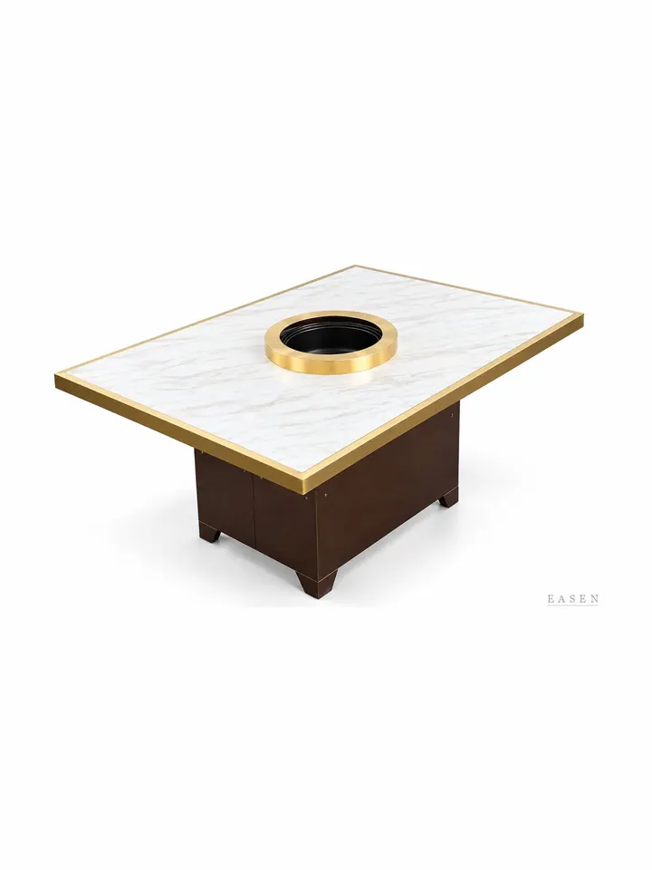 Gold-Ring Stone Hotpot Table — Restaurant Table
