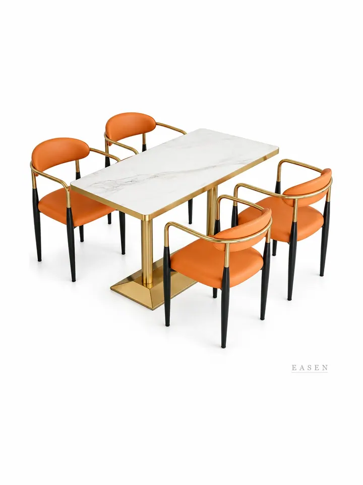 Gold-Column Marble Dining Set — Restaurant Table
