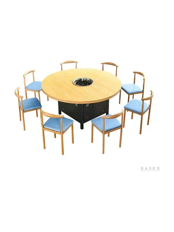 Blue-Cushion Round Hotpot Set — Restaurant Table