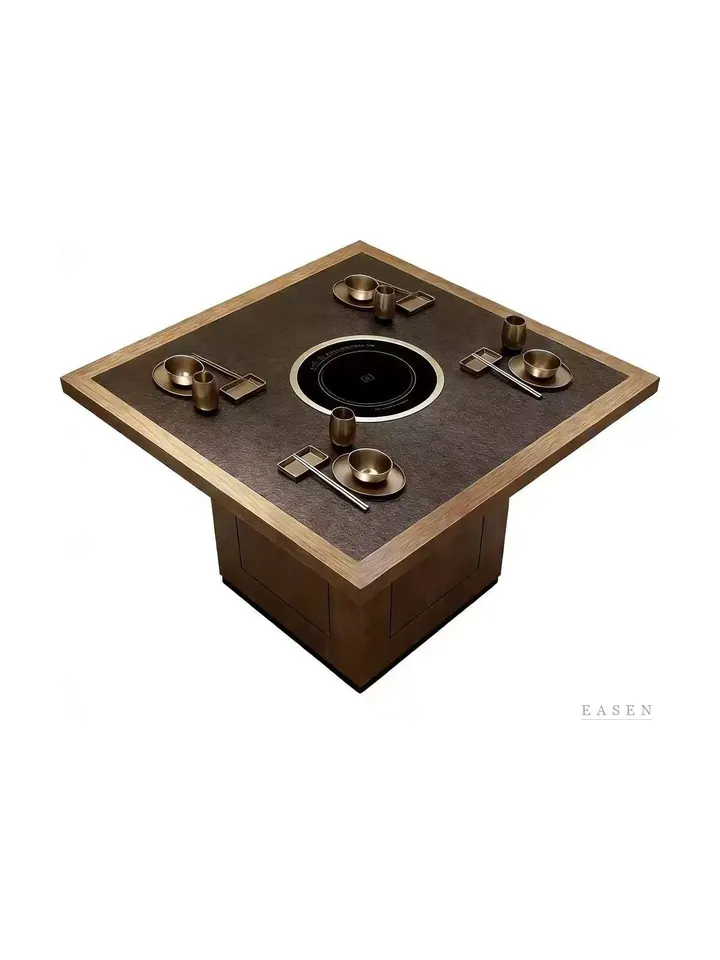 Wood-Edge Box Hotpot Table — Restaurant Table