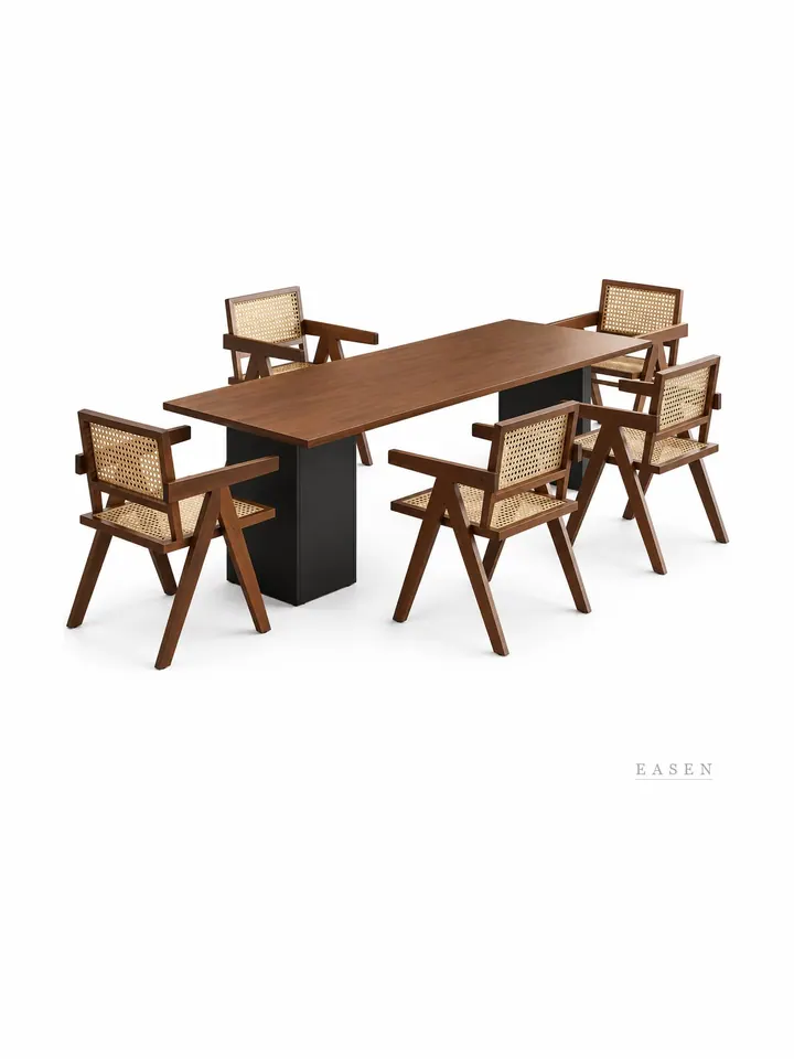 Rattan Armchair Long Dining Set — Restaurant Table