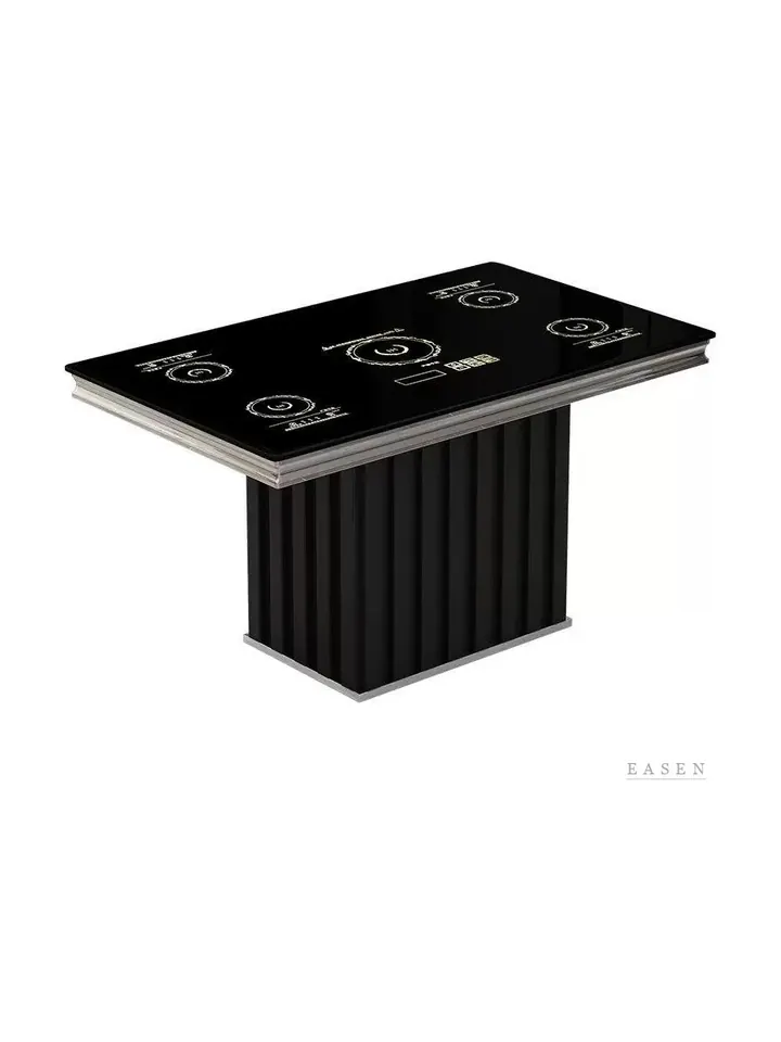 Silver-Edge Long Hotpot Table — Restaurant Table