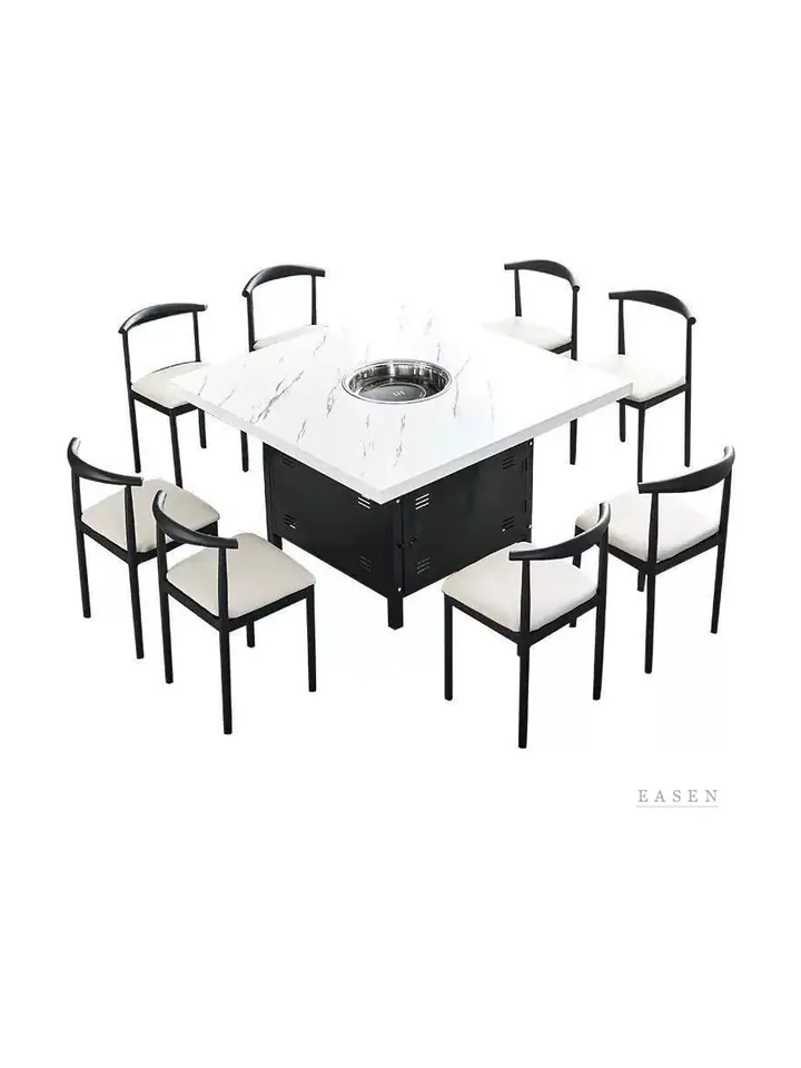 Black-Base Square Hotpot Set — Restaurant Table