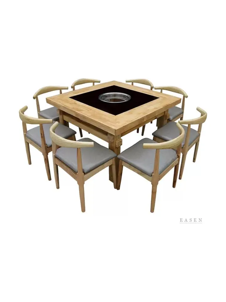 Wood-Edge Curved-Back Hotpot Set — Restaurant Table