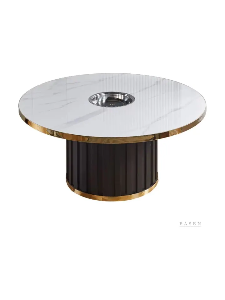 Gold-Rim Drum Hotpot Table — Restaurant Table