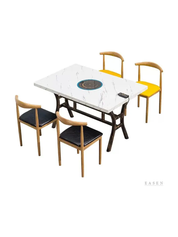 Curved-Leg Marble Hotpot Set — Restaurant Table