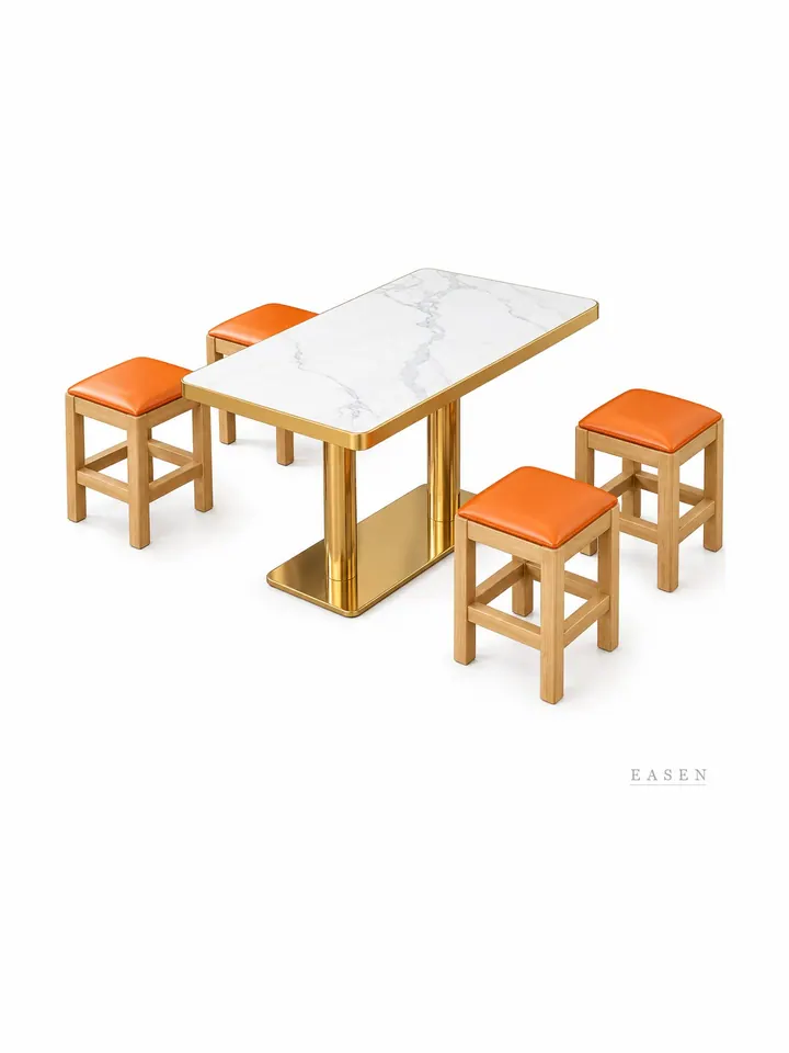 Gold-Column Orange-Stool Dining Set — Restaurant Table