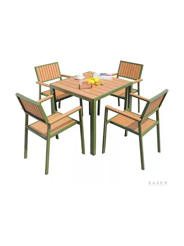 Green-Frame Slatted Dining Set — Restaurant Table