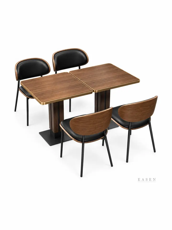 Curved-Shell Walnut Dining Set — Restaurant Table