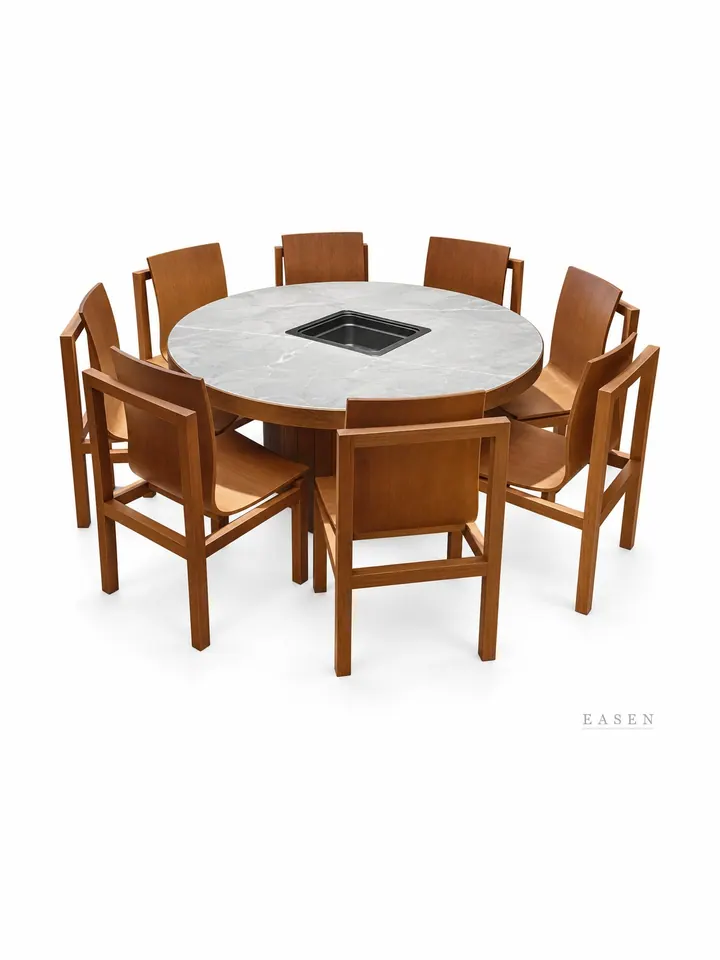 Stone Round Panel-Back Hotpot Set — Restaurant Table