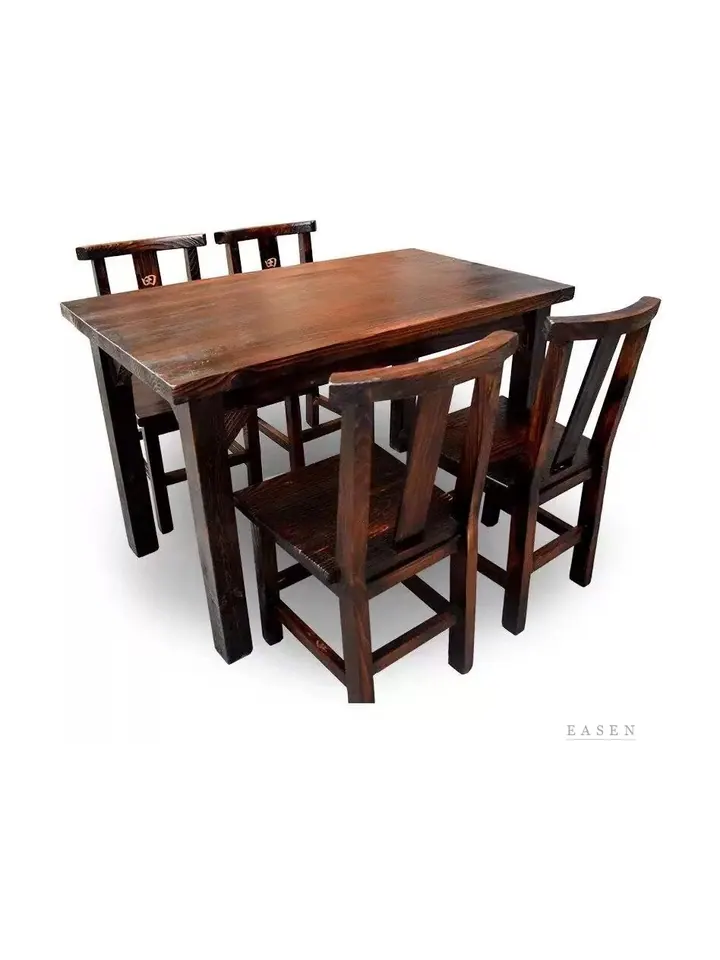 Dark Wood Panel-Back Dining Set — Restaurant Table