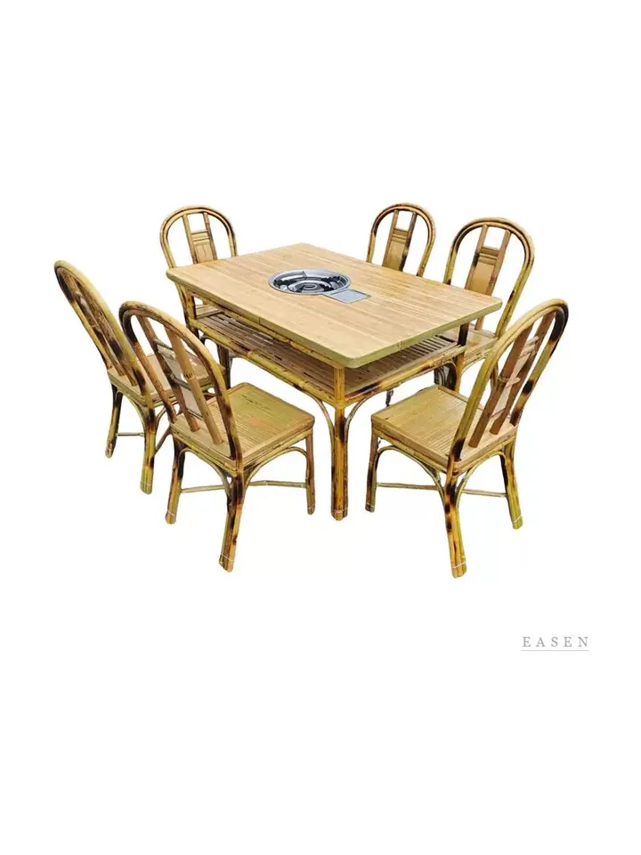Bamboo-Frame Long Hotpot Set — Restaurant Table